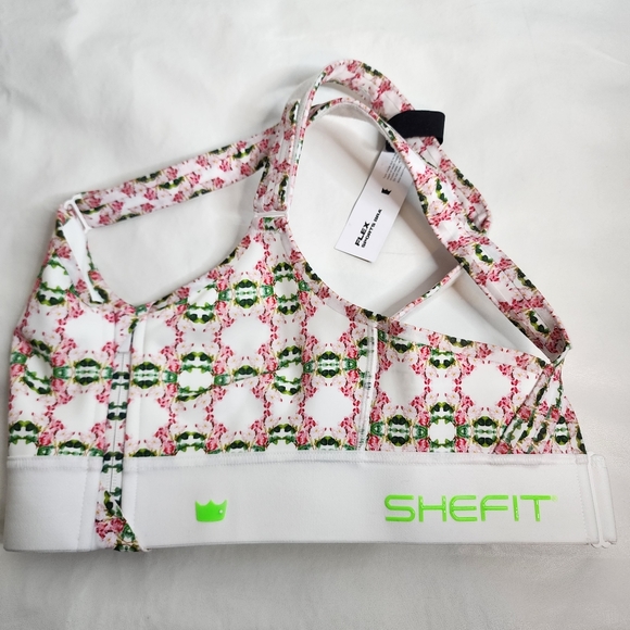 SHEFIT Flex Sports Bra White Pink Green Geometric Floral Print Size Smalll NWT - Picture 12 of 16